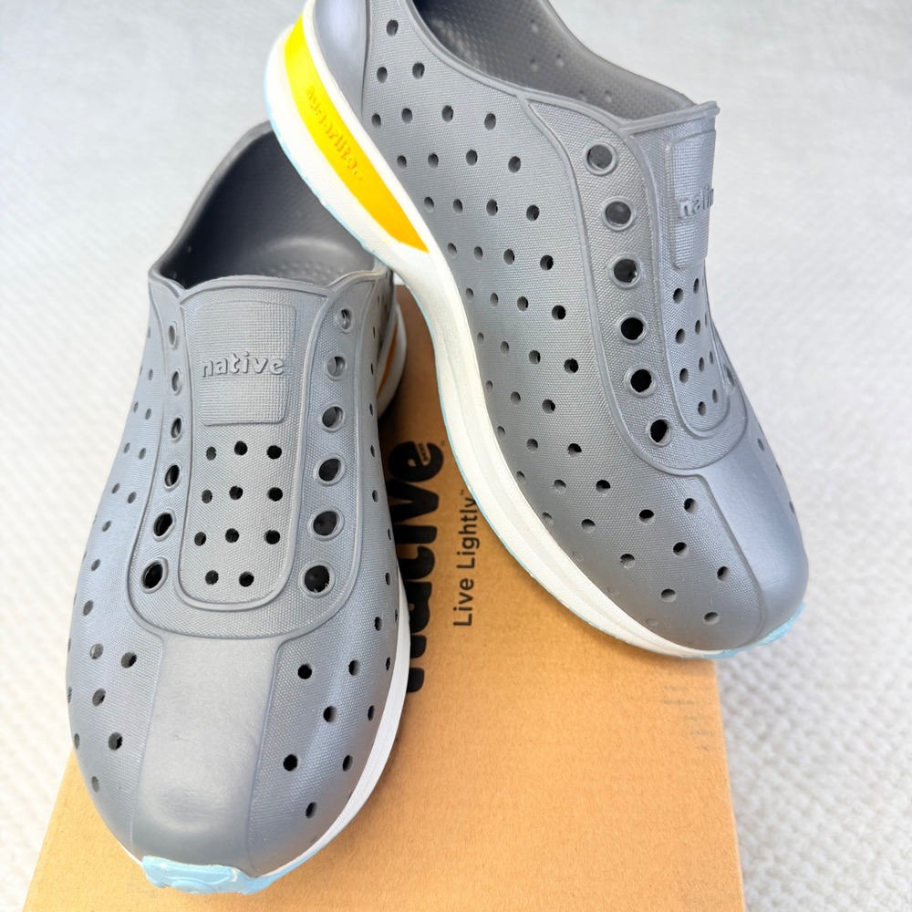 Native Shoes Jefferson Sugarlite Kids C13 Grey Yellow Blue Slip On Sneakers